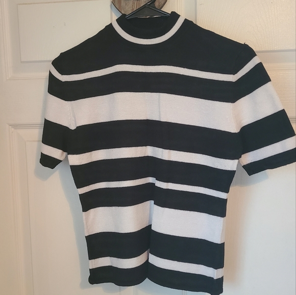 Laura Leigh Ltd. Collections, Women's Short Sleeve Blouse/Shell, Black & White - Picture 1 of 7